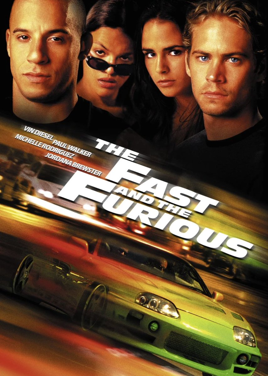 2001 年《The Fast and the Furious》的海報。Brian O'Conner 由此登場，系列其後拍了十部。
