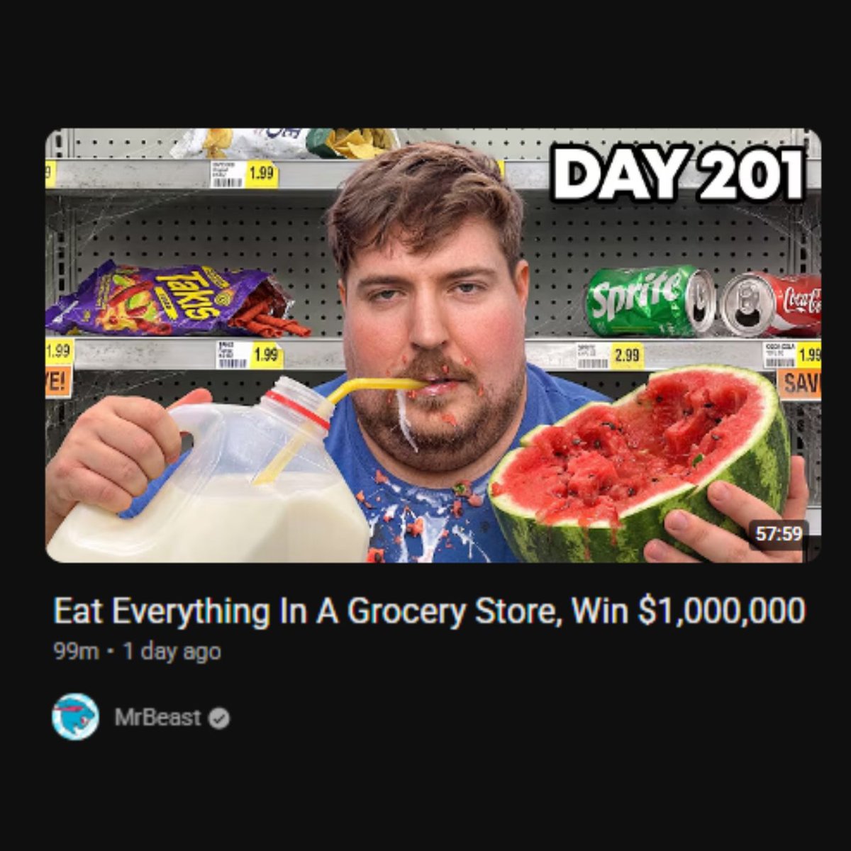 MrBeast 新片在 YouTube 頻道上的縮圖