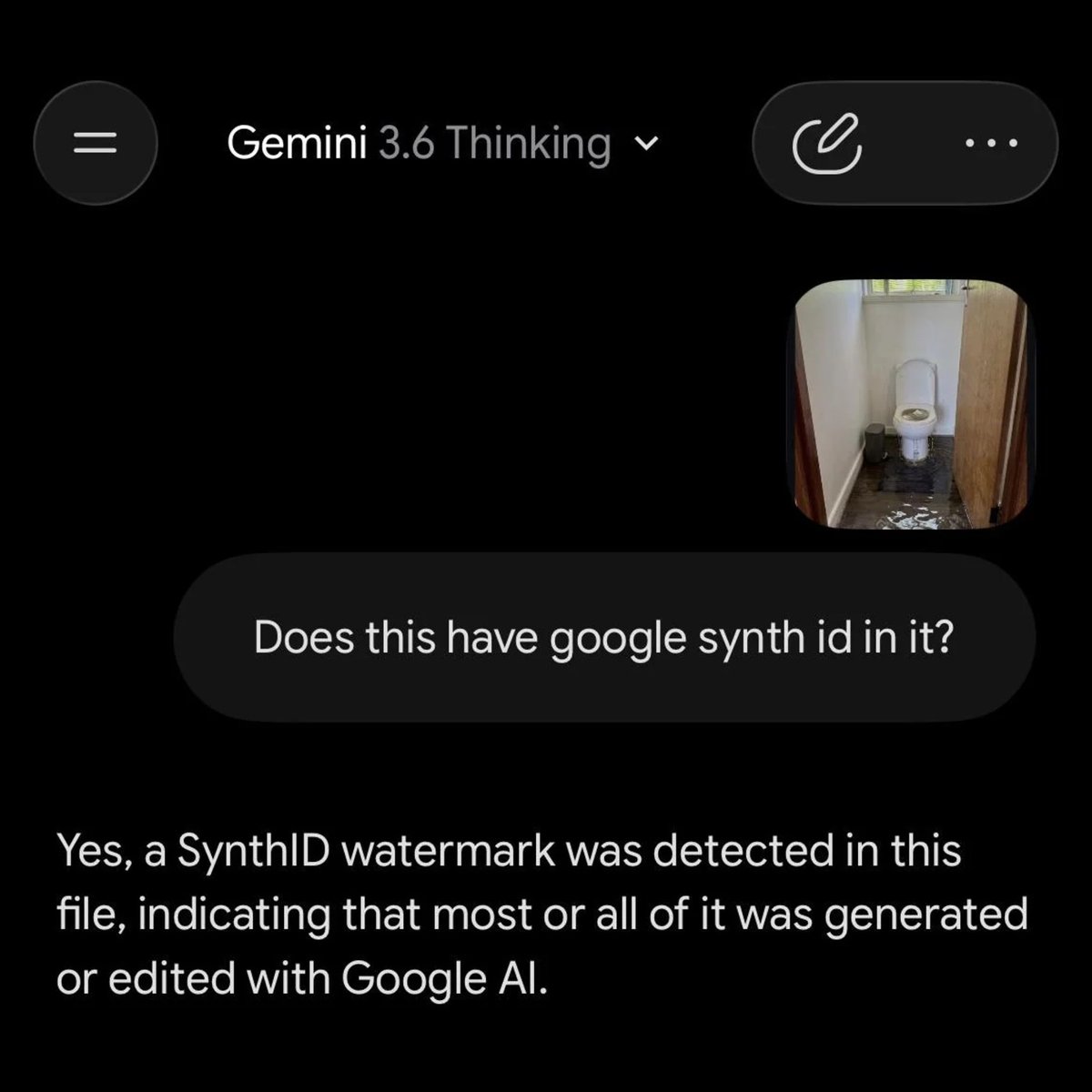 Gemini 回覆驗出 SynthID 水印的截圖